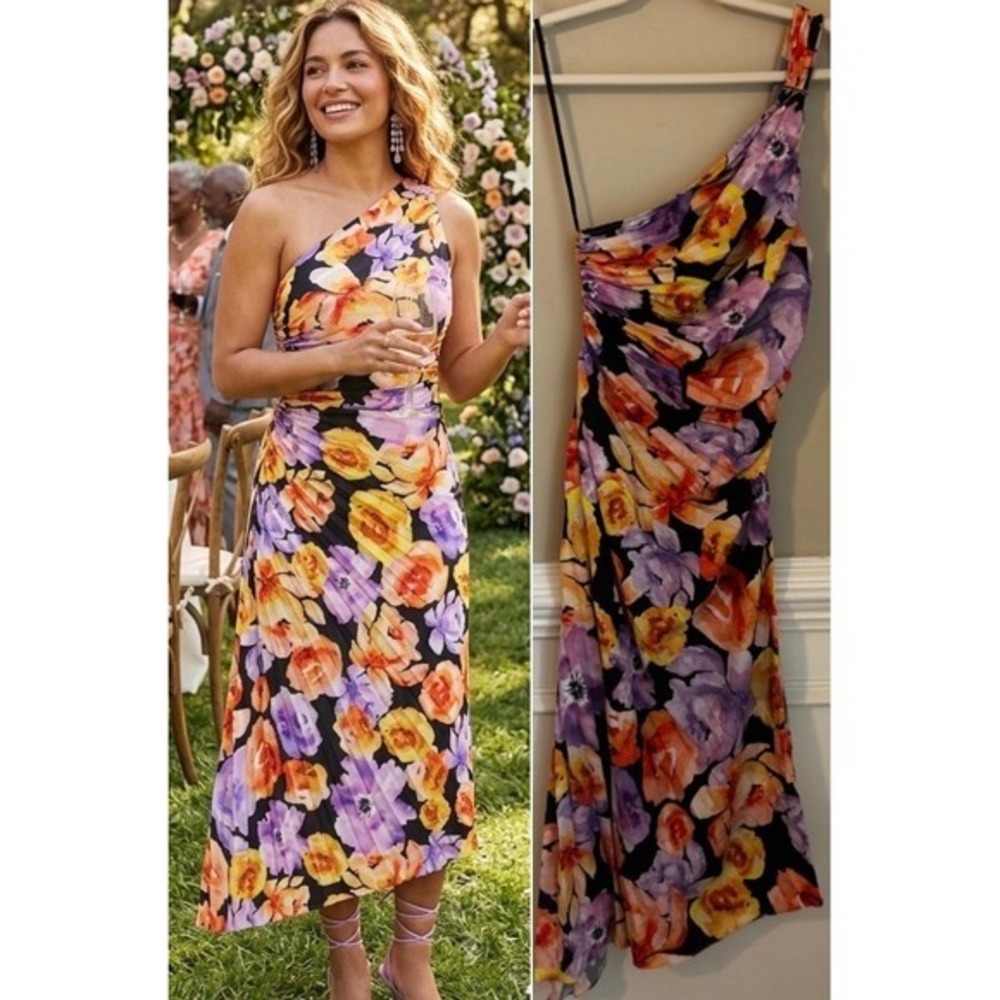 Geisha Designs Paras Shalini x Anthropologie Floral One‎ Shoulder Dress Size S
